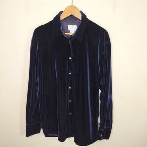 Marcel Clair Velvet Button Up Shirt Midnight Dark Blue